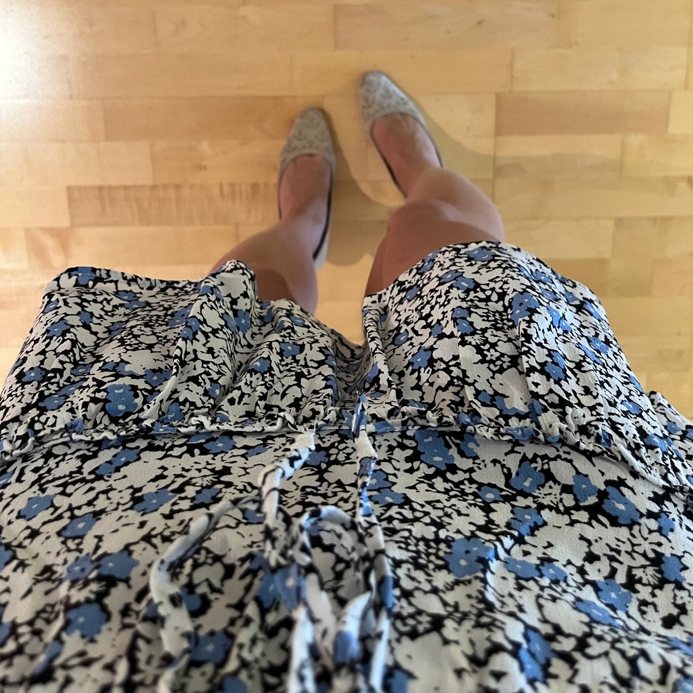 ZARA floral skirt / skort (blue/white/black)